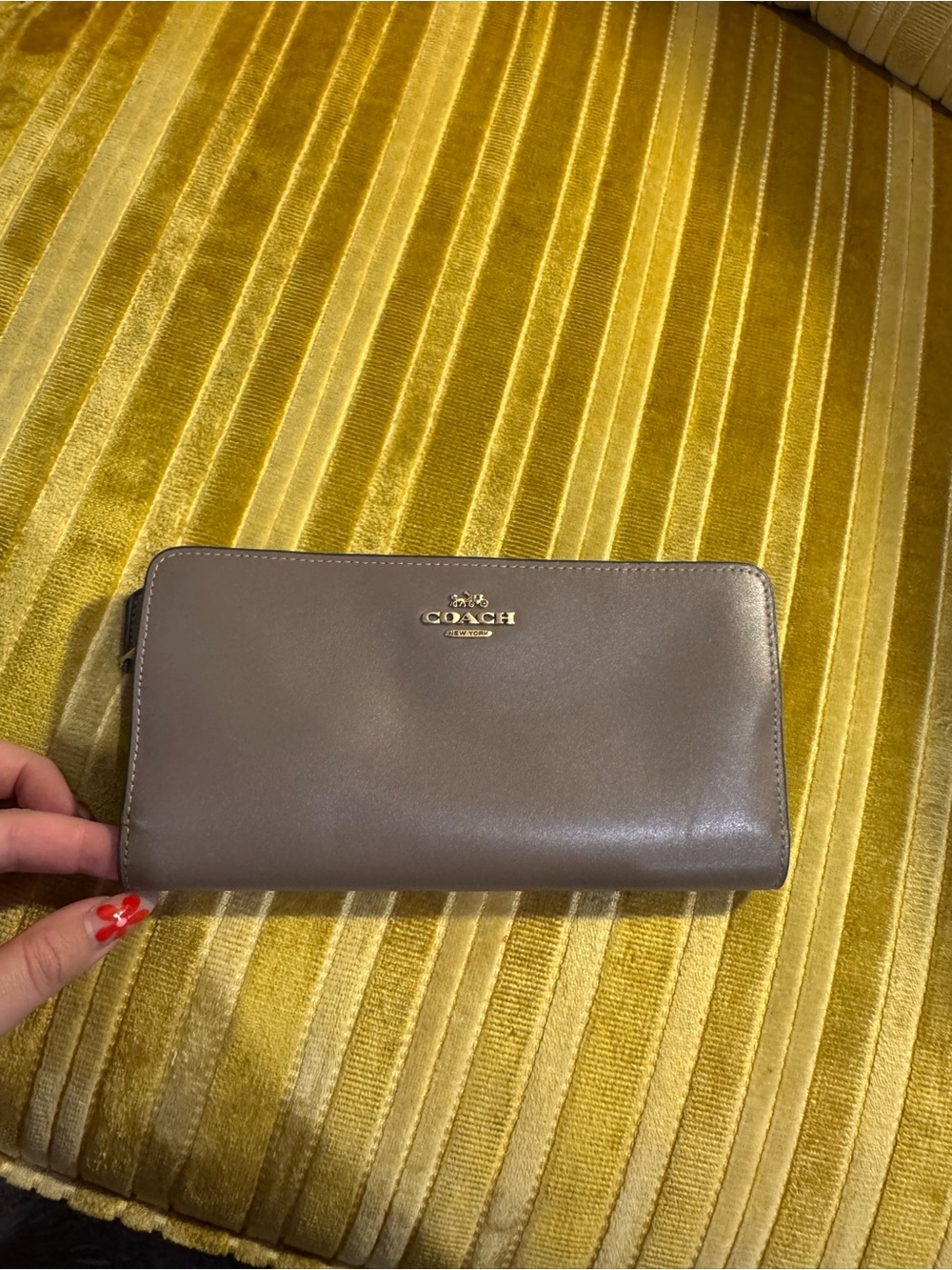 Coach Taupe Smooth Leather Zip Wallet with Gold Logo
